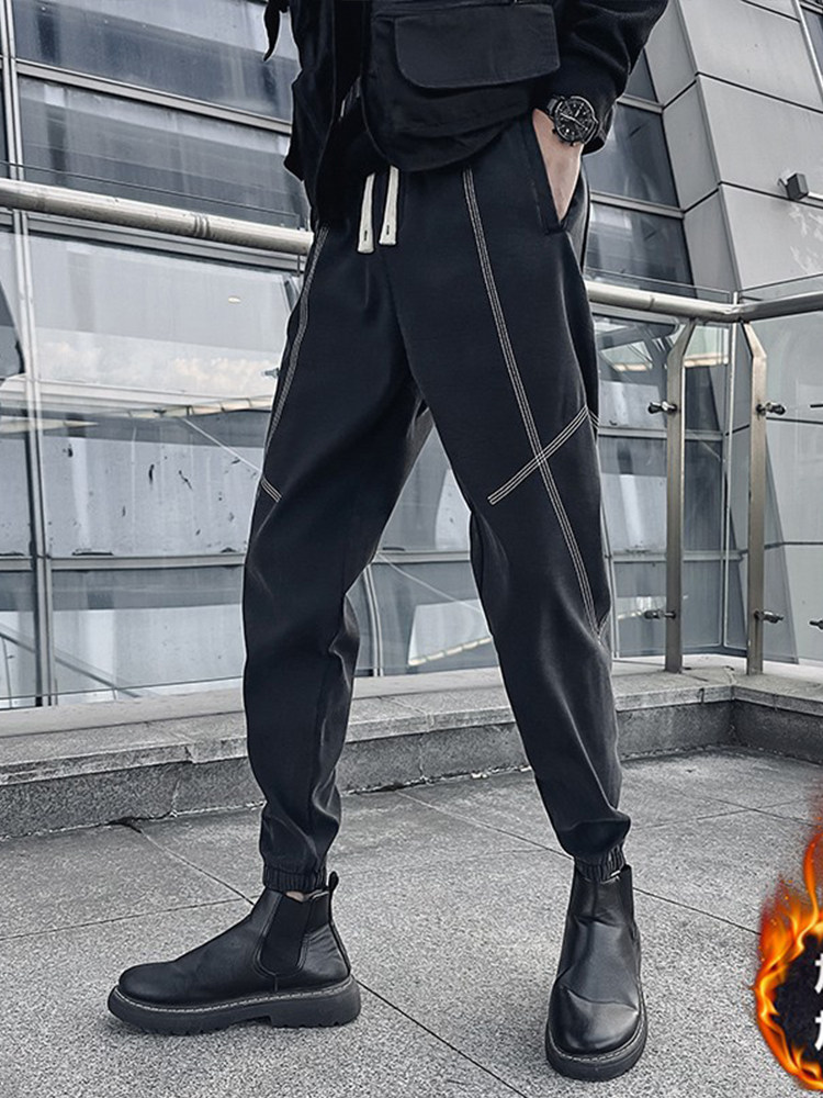 OBOY 봄 가을 유행 남성 마틴 부츠 캐주얼 바지 남성 벨벳 두꺼운 레깅스 트렌디 브랜드 잘 생긴 바지