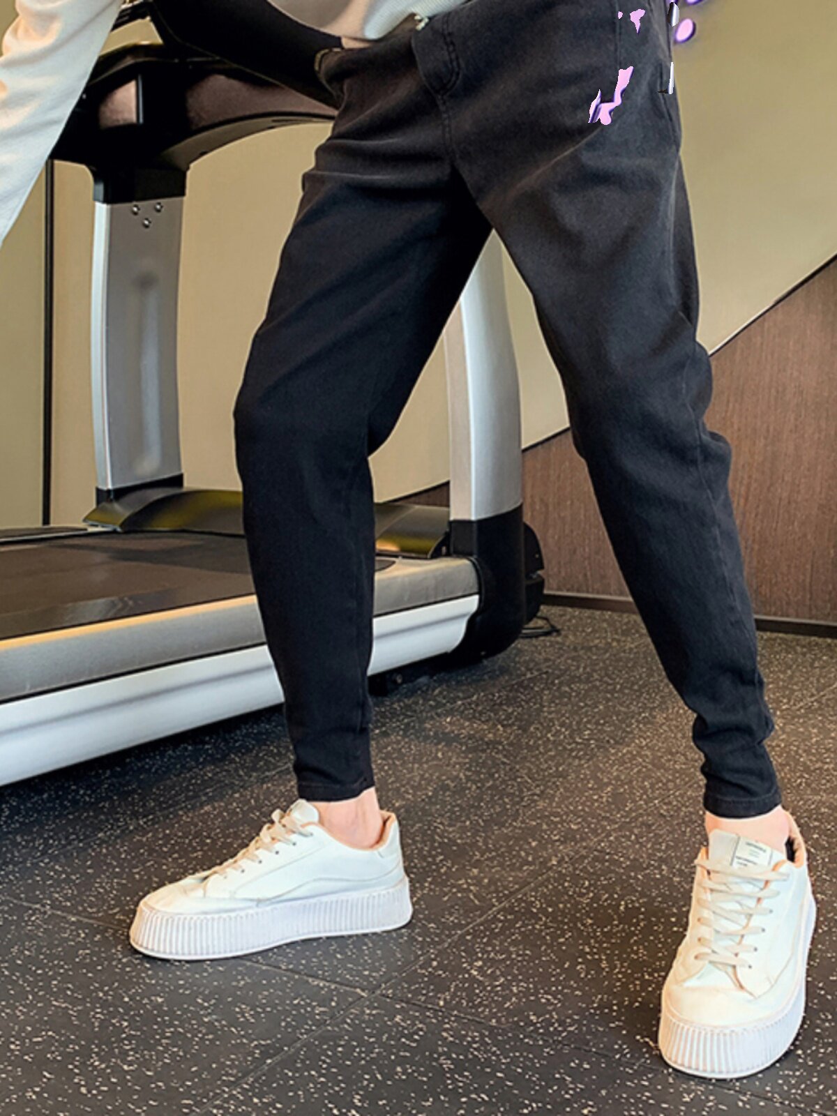 OBOY 봄 가을 유행 모조 청바지 남성 잘 생긴 스트리트 레깅스 유행 브랜드 다목적 작은 발 캐주얼 바지 유행