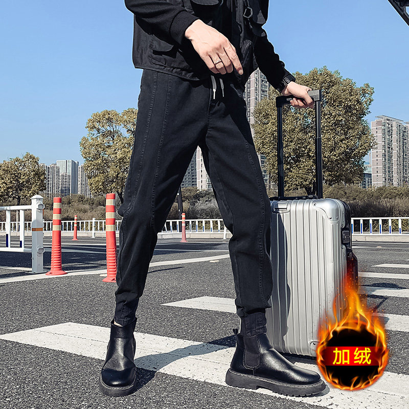 오보이 봄 가을 한국식 스트레치 남성 캐주얼 팬츠 트렌디한 브랜드 스플라이싱 슬림핏 팬츠 멋스럽고 활용도가 높은 남성용 작은 다리 팬츠