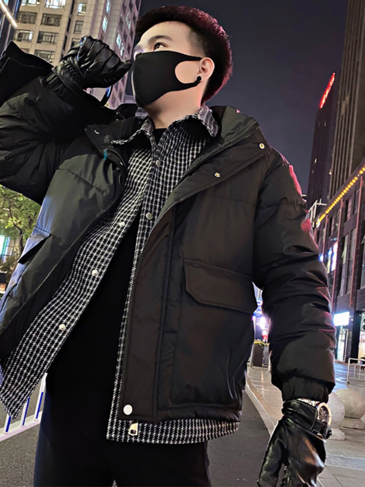 OBOY 겨울 접합 가짜 투피스 남성용 면 패딩 재킷 남성 트렌디 브랜드 잘 생긴 슬림 피트 두꺼운 따뜻한 재킷 면 패딩 재킷 유행