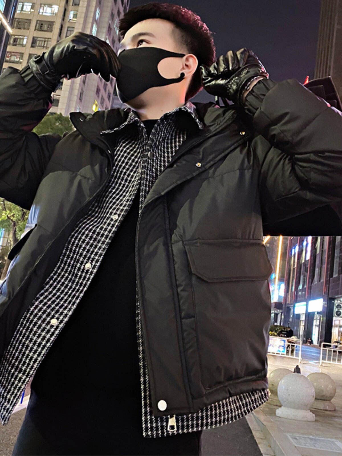 OBOY 겨울 접합 가짜 투피스 남성용 면 패딩 재킷 남성 트렌디 브랜드 잘 생긴 슬림 피트 두꺼운 따뜻한 재킷 면 패딩 재킷 유행