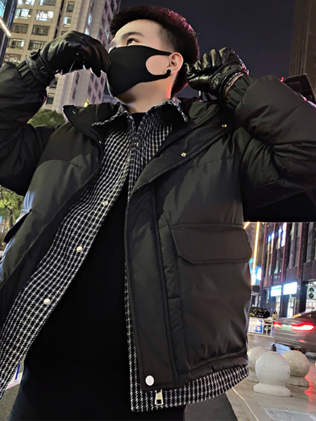 OBOY 겨울 접합 가짜 투피스 남성용 면 패딩 재킷 남성 트렌디 브랜드 잘 생긴 슬림 피트 두꺼운 따뜻한 재킷 면 패딩 재킷 유행