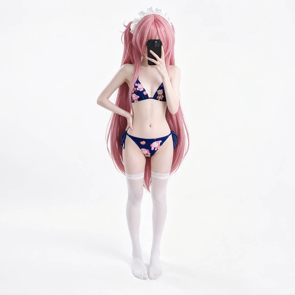 日系可爱少女甜妹藏蓝色兔熊纯欲火辣性感温泉度假比基尼泳衣女