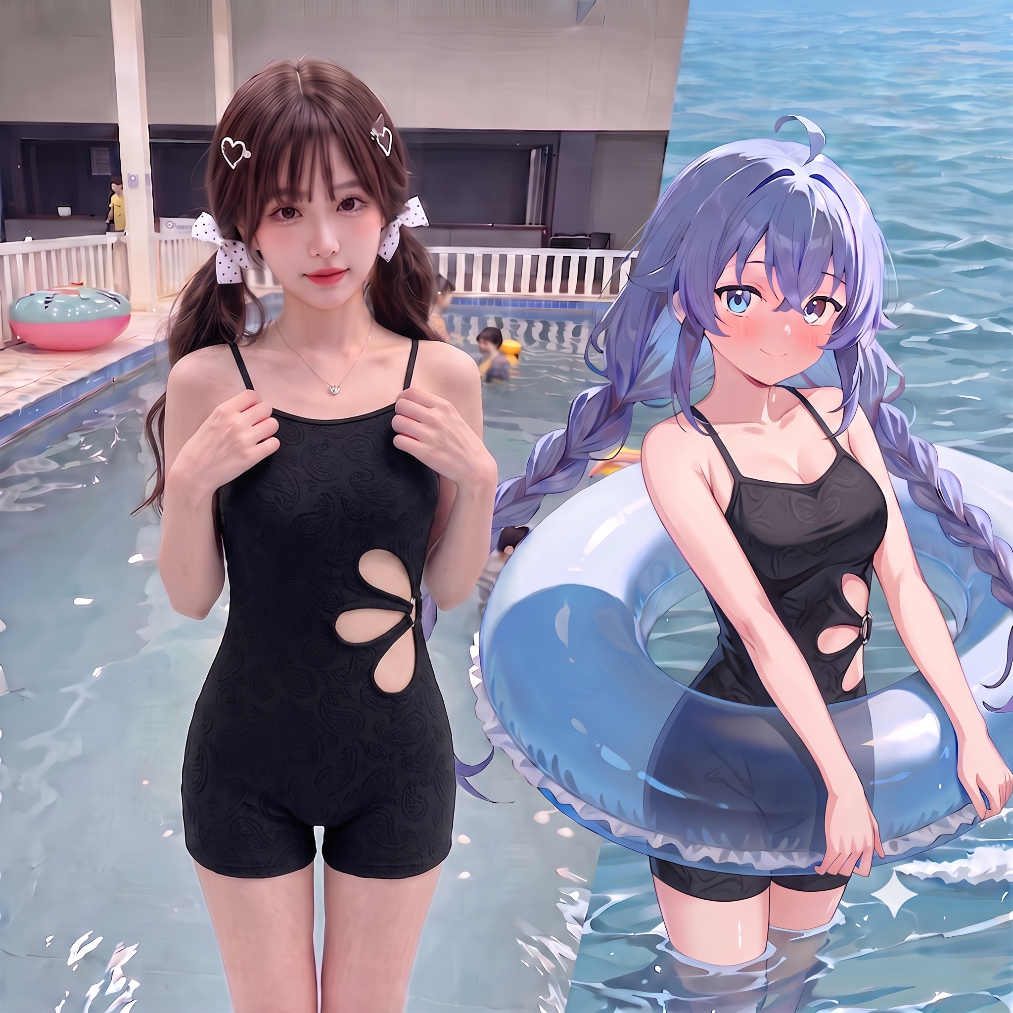 保守聚拢遮肉显瘦连体泳衣女