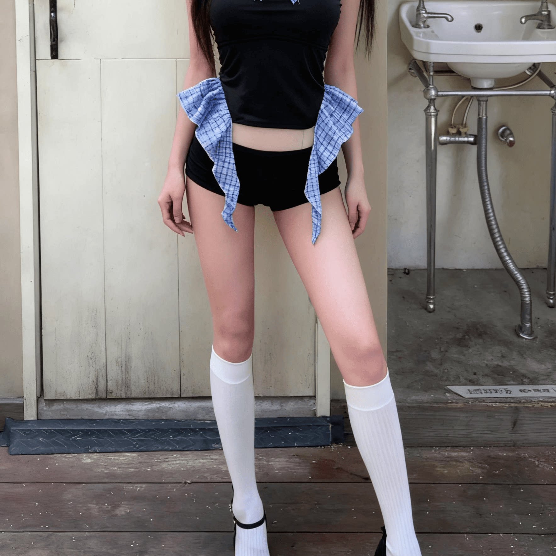 可爱格子抹胸分体显瘦比基尼