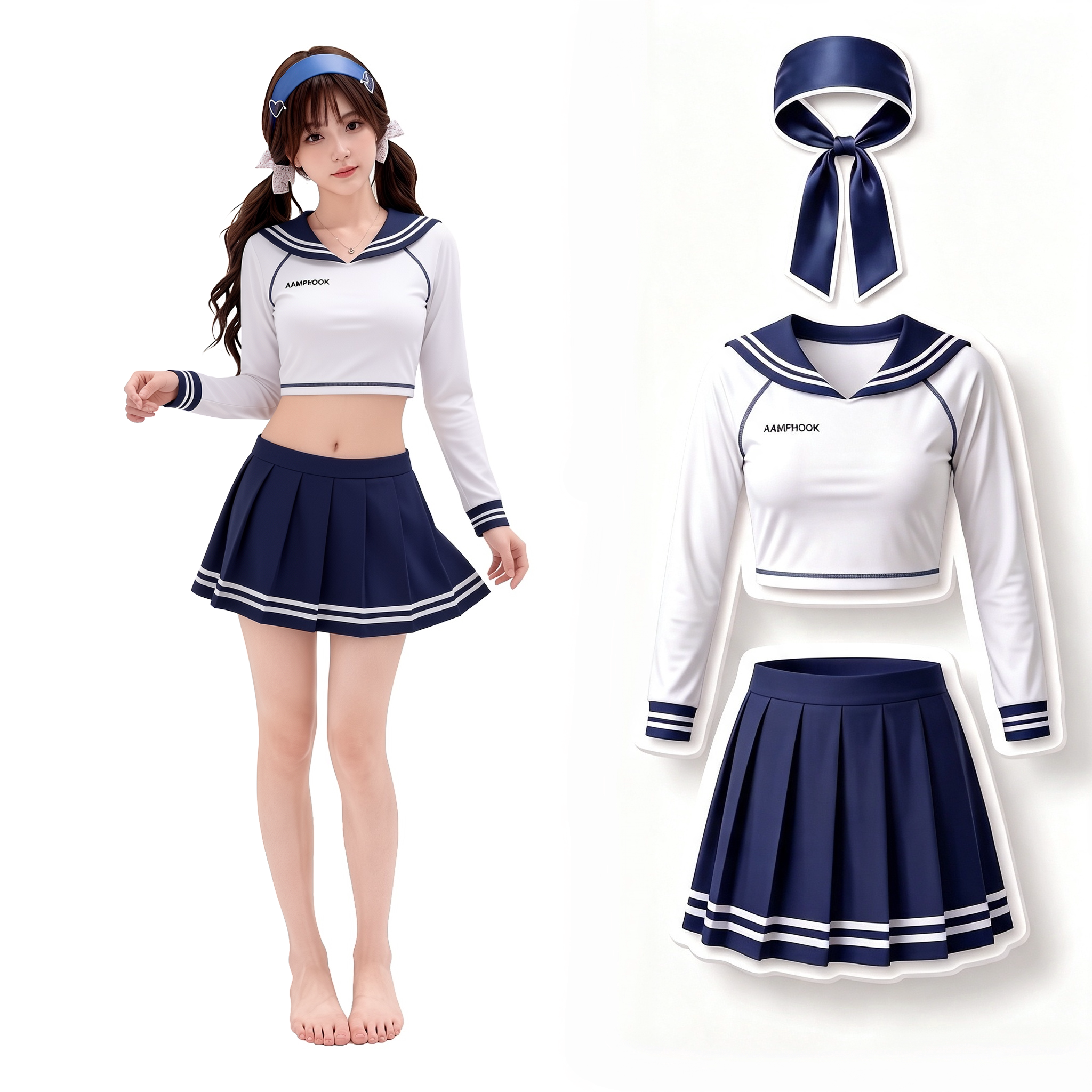 【海风强吹头】日系可爱少女JK水手服海军风长袖防晒裙式分体泳衣