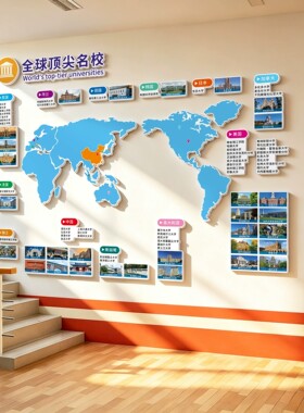 培训机构墙面装饰世界大学名校图册名校目标墙学校文化教室布置QT