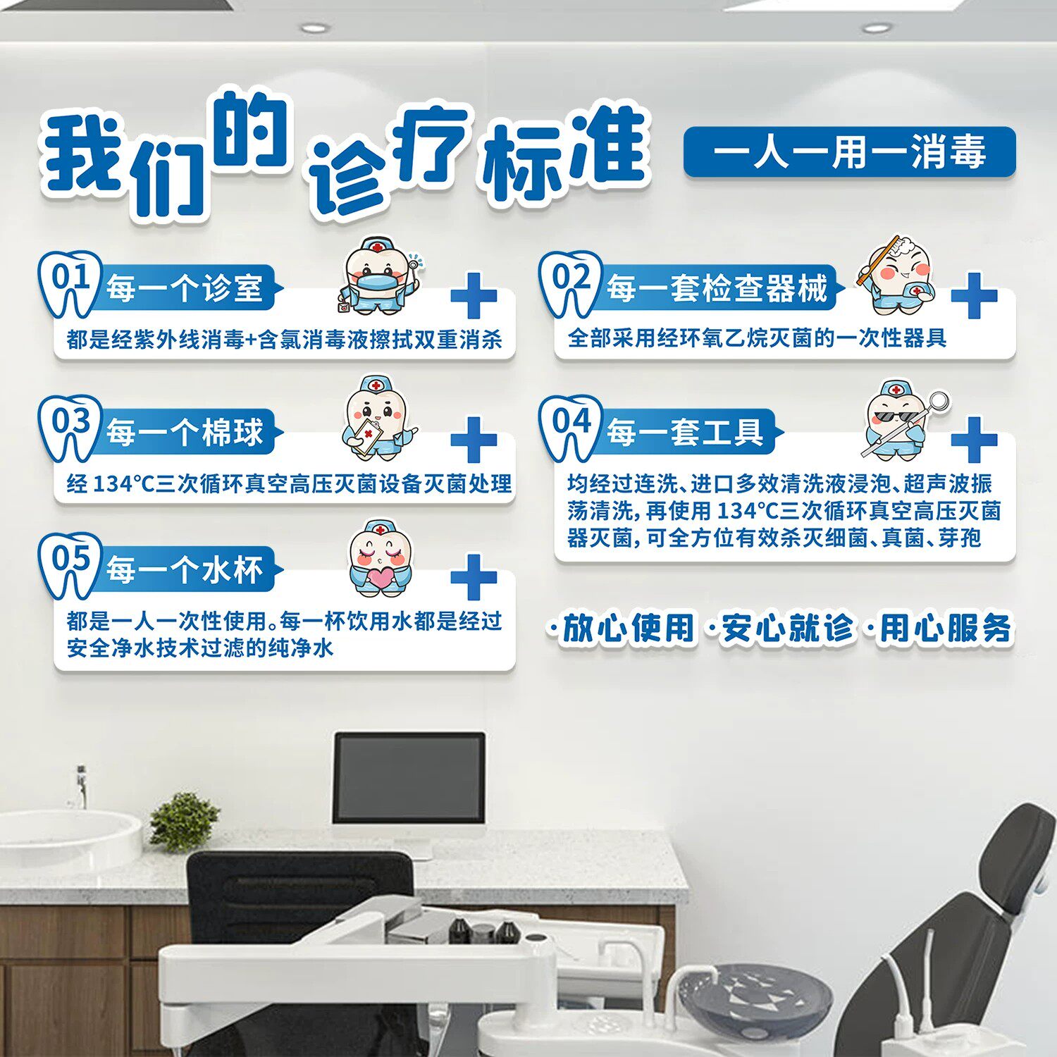 口腔诊所墙面装饰牙科医院前台形象墙诊疗标准流程宣传广告墙贴画