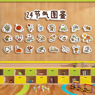 二十四节气文化墙贴幼儿园教室环创24节气装饰画茶室小院氛围布置