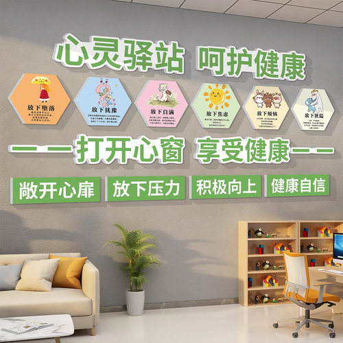 心理咨询室角布置心灵驿站辅导室情绪稳定管理文化墙贴面装饰挂图