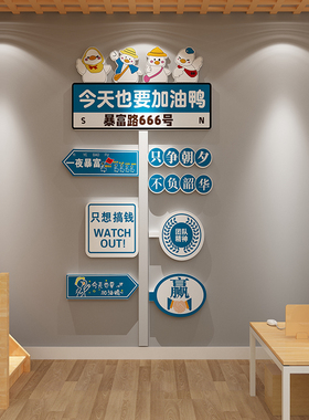 企业文化墙办公室墙面装饰激励标语公司楼梯网红加油鸭指示牌墙贴