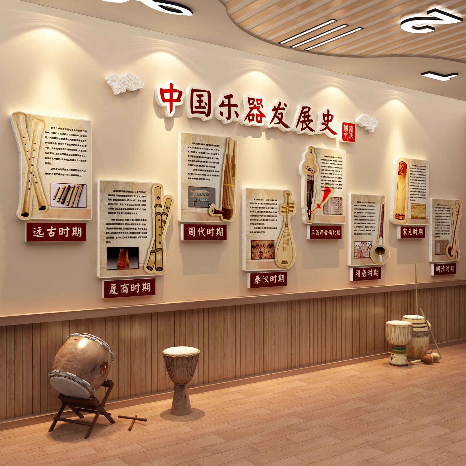 音乐教室墙面装饰布置画声古典中国传统器发展史文化幼儿园环创区