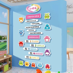 班级心理角文化墙心理咨询室布置教室装饰情绪管理小怪兽背景墙贴