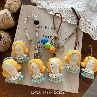 森系棉麻布艺挂件女百搭日系清新布艺可爱女孩公仔包包挂饰钥匙扣
