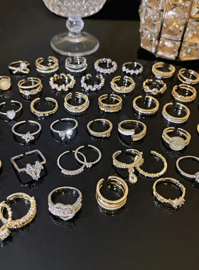 轻奢小众微镶锆石蝴蝶戒指女ins潮开口设计感素圈食指戒指环批发