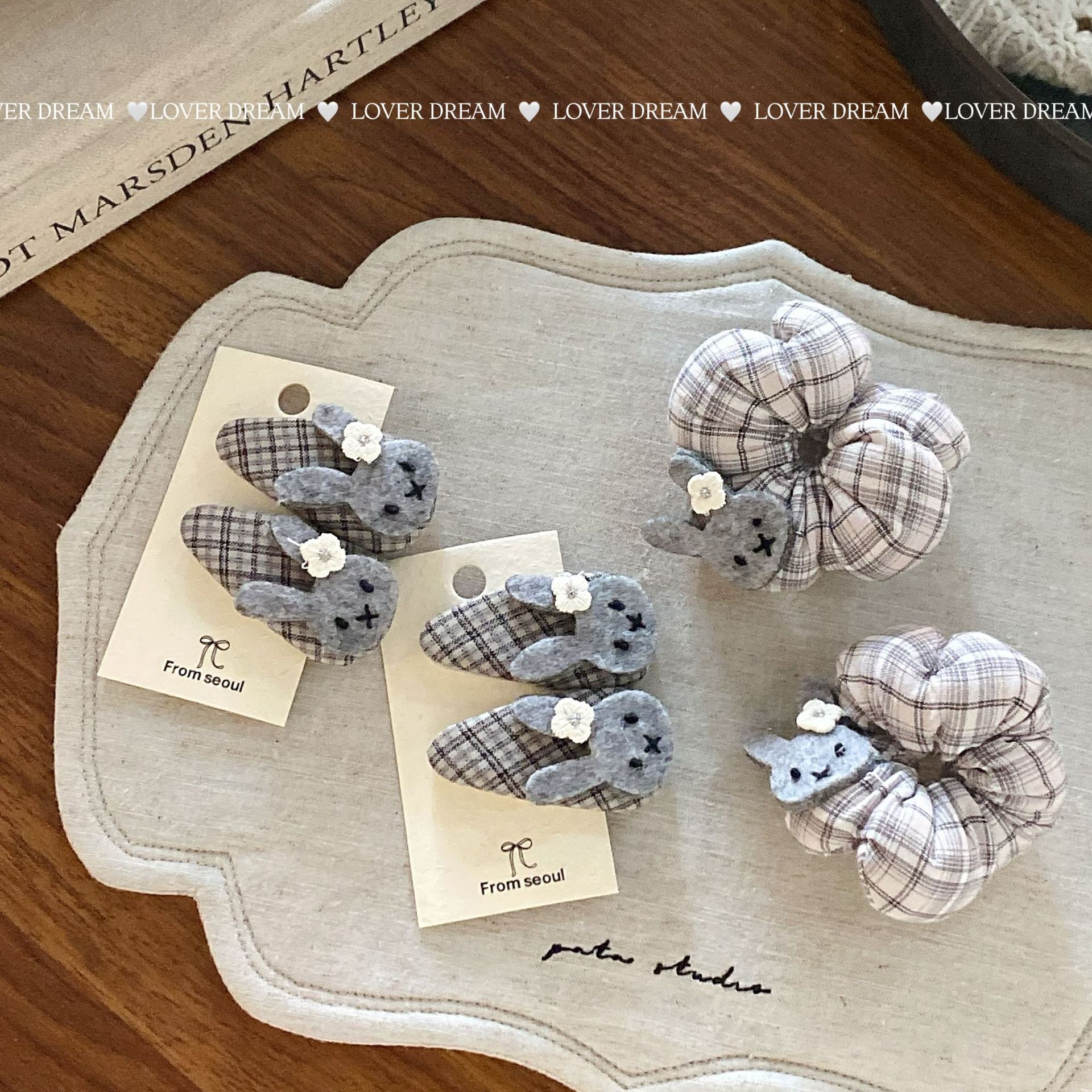 2只装韩国新款灰色兔子格子bb夹发夹 可爱刘海夹侧边夹儿童发饰女