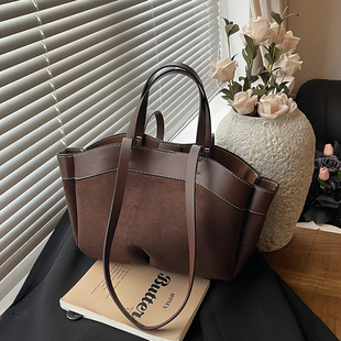 2025新款秋冬复古麂皮绒托特包女大容量通勤手提包休闲百搭单肩包