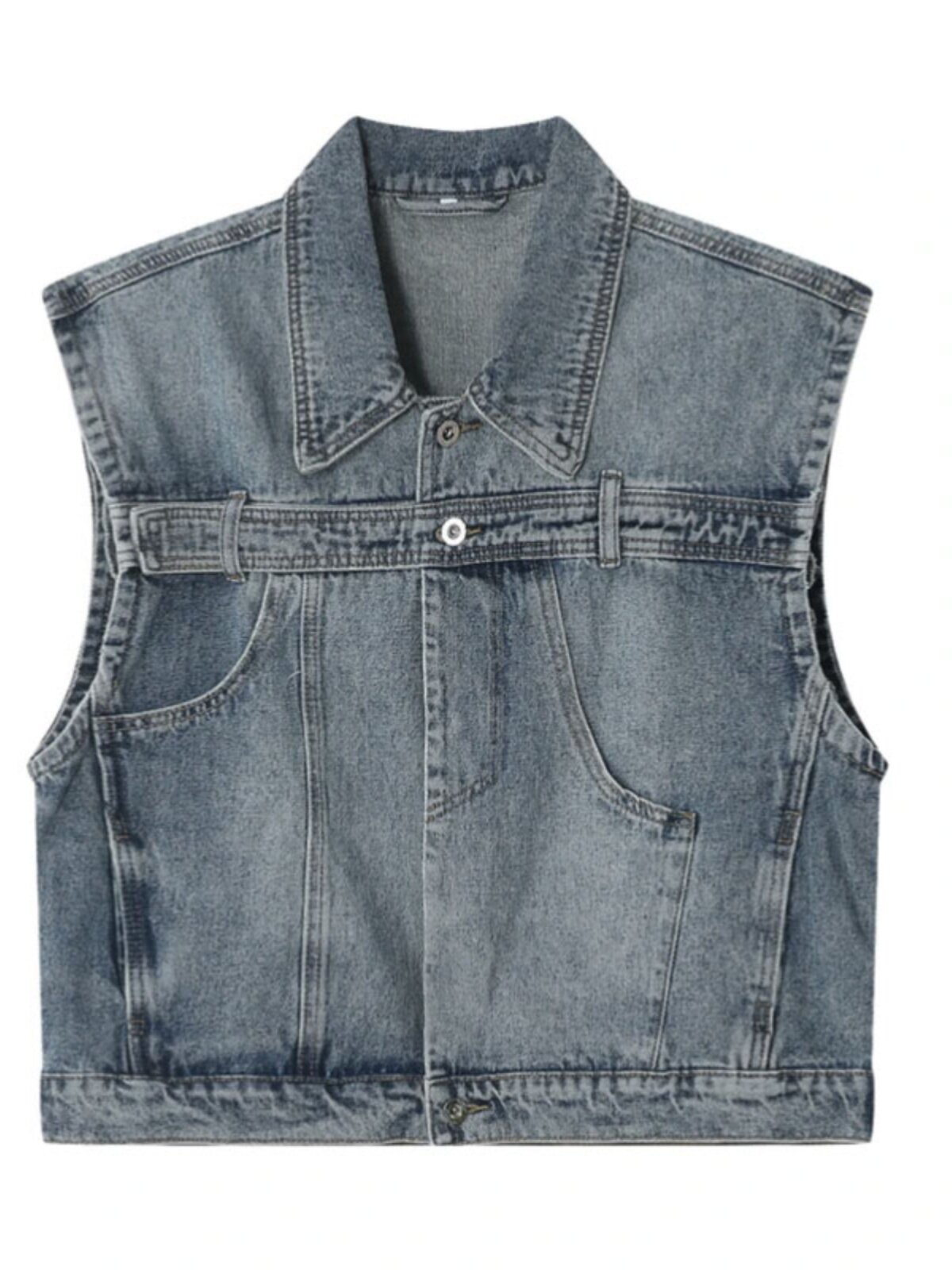 KOREAN VERSION NICHE DECONSTRUCTED DESIGN SENSE OF SHOULDER PADS WASHED DENIM VEST JACKET MENS LOOSE AND DISTRESSED SLEEVELESS SHOULDER VEST