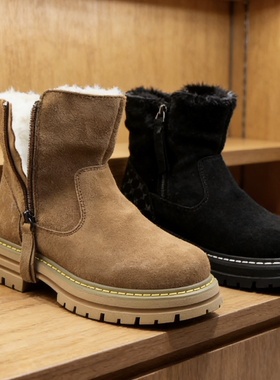 J&M快乐玛丽雪地靴加厚加绒女侧拉链厚底冬季棉靴女美拉德马丁靴