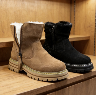 J&M快乐玛丽雪地靴加厚加绒女侧拉链厚底冬季棉靴女美拉德马丁靴