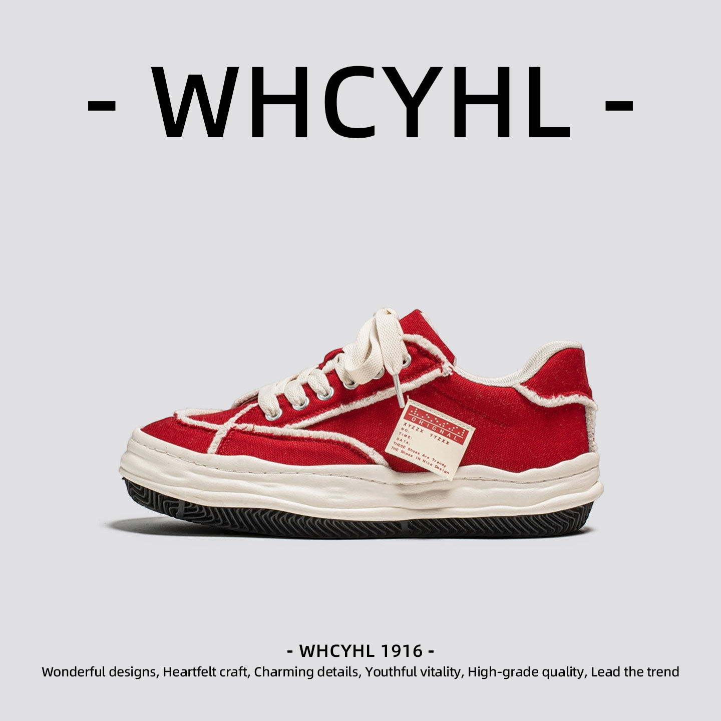 【轻奢潮牌】WHCYHL红色休闲板鞋男款春季新款溶解底本命年帆布鞋,流行男鞋,休闲板鞋,淘宝优惠券,粉丝福利购,淘宝优惠卷