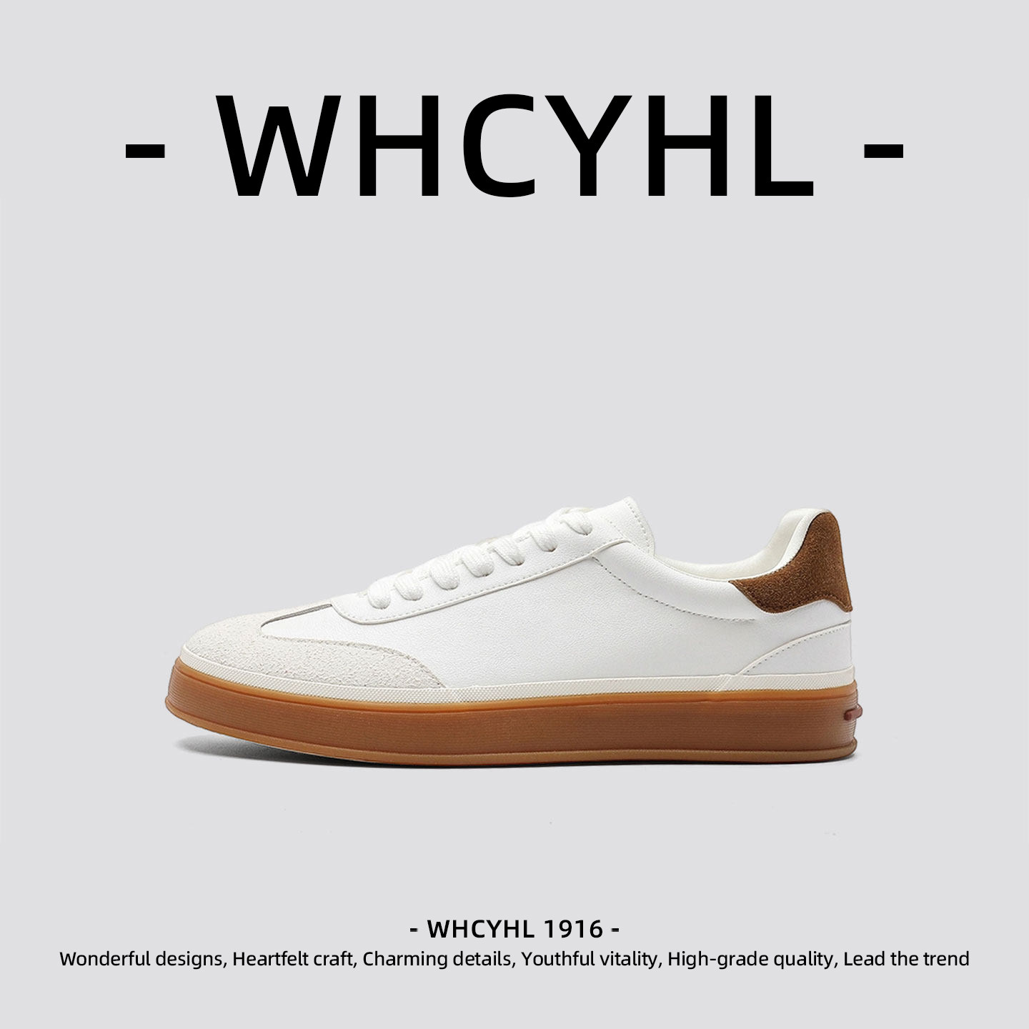 【轻奢潮牌】WHCYHL德训鞋男款春季厚底百搭休闲板鞋男舒适小白鞋,流行男鞋,休闲板鞋,淘宝优惠券,粉丝福利购,淘宝优惠卷