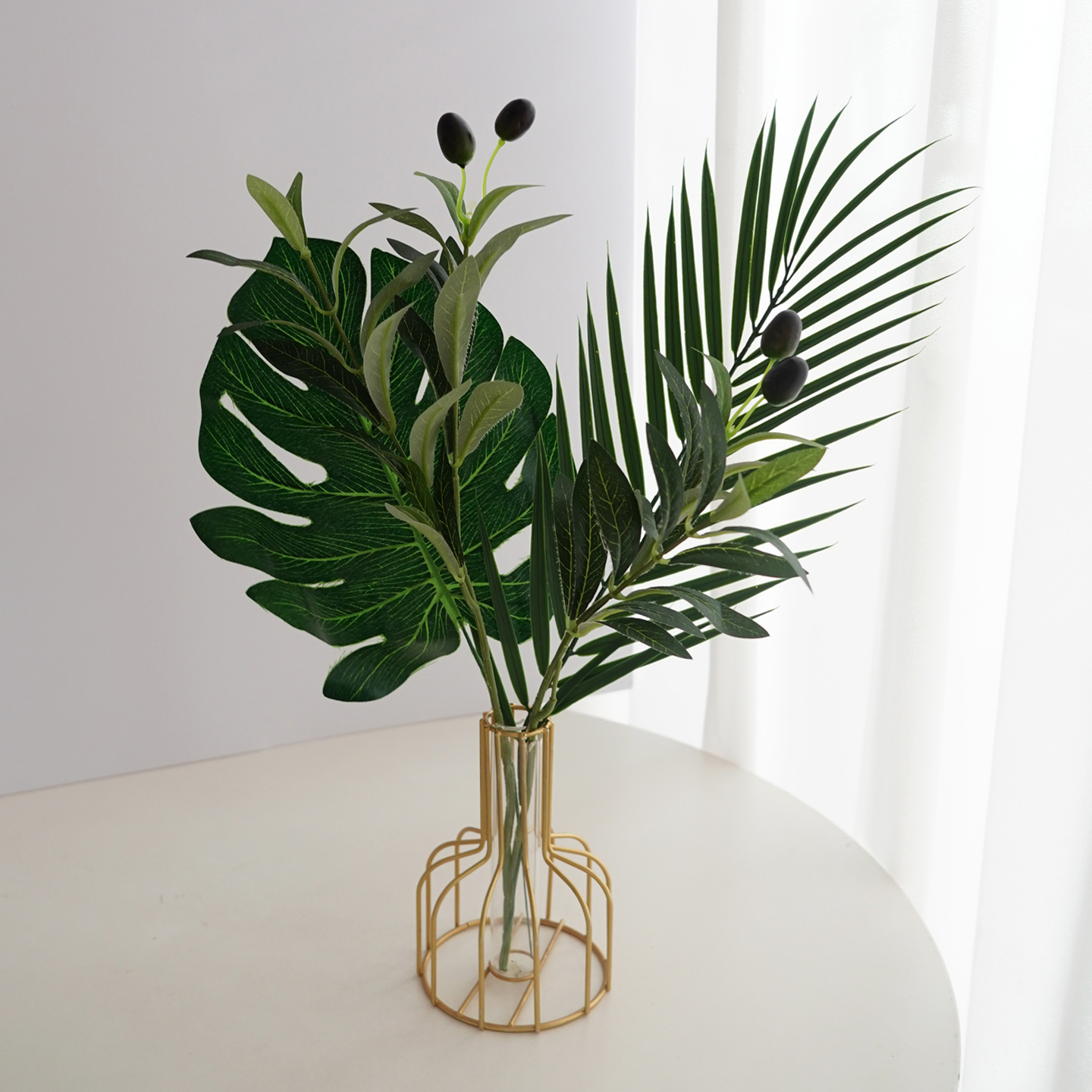 仿真花摆设绿植橄榄枝插花花瓶客厅装饰摆件中式餐桌花艺假花花束