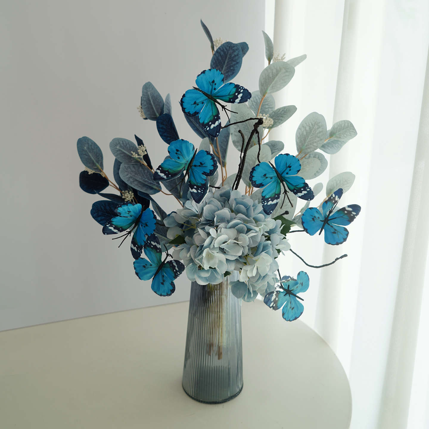 仿生绣球花尤加利仿真花干花花束绢花室内客厅摆件摆设插花假花艺