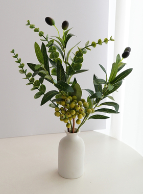 仿真花假花绿植小摆件仿真尤加利叶橄榄枝盆栽场景布置客厅装饰品