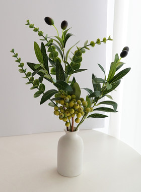 仿真花假花绿植小摆件仿真尤加利叶橄榄枝盆栽场景布置客厅装饰品