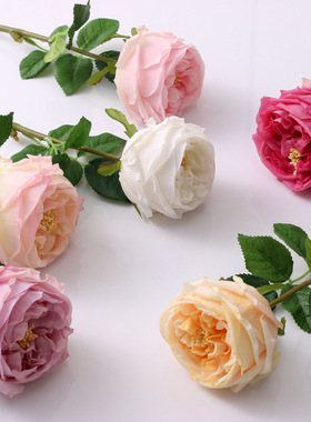 手感高档保湿奥斯汀大玫瑰仿真花假花陶瓷花瓶客厅摆件插花桌装饰