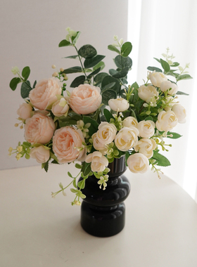 复古牡丹花仿真花假花花束装饰品摆件餐桌花摆花客厅摆设绿植插花