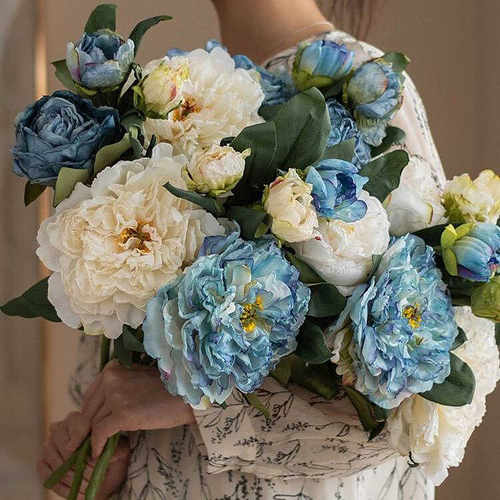 油画复古绢花摆件焦边牡丹客厅