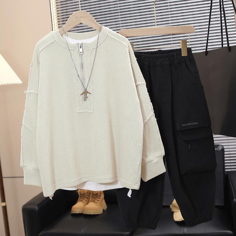 单穿潮牌慵懒风针织衫】童装男童毛线衣2024新款中大童春秋装宽松