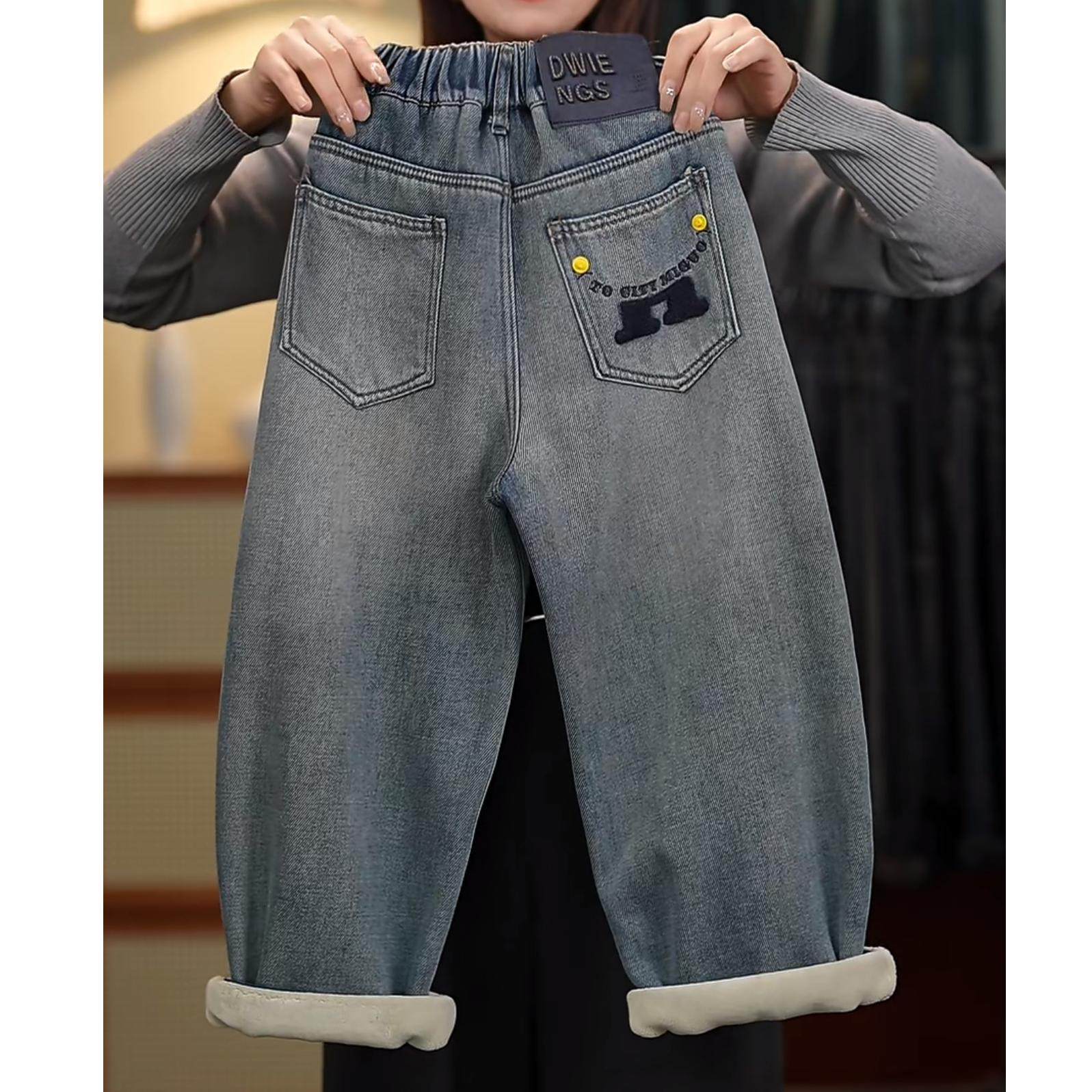 HJ男童牛仔裤冬季2025新款冬装裤子儿童大童冬款一体绒休闲裤男孩,童装/婴儿装/亲子装,儿童牛仔裤,淘宝优惠券,粉丝福利购,淘宝优惠卷