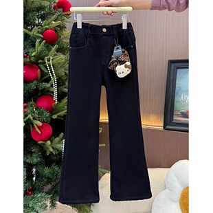 TT3455冬季新款女童加绒牛仔裤烫钻显瘦喇叭裤弹力高腰微喇裤