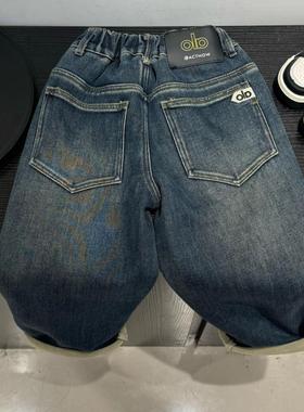 HJ男童牛仔裤冬季2025新款冬装裤子儿童大童冬款一体绒休闲裤男孩