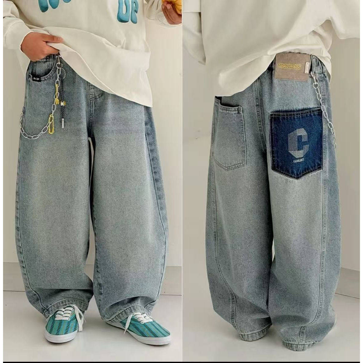 HJ男童牛仔裤2026新款春装中大童春秋装软牛仔弯刀裤帅气休闲潮,童装/婴儿装/亲子装,儿童牛仔裤,淘宝优惠券,粉丝福利购,淘宝优惠卷