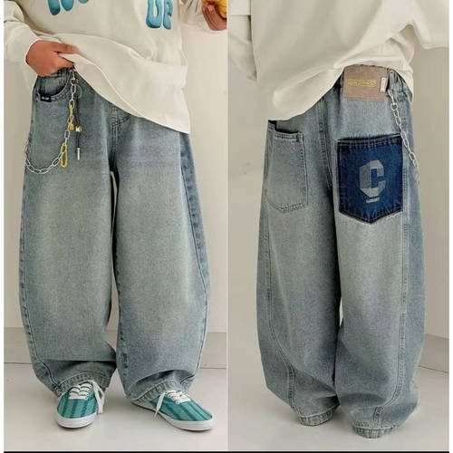 HJ男童牛仔裤2026新款春装中大童春秋装软牛仔弯刀裤帅气休闲潮