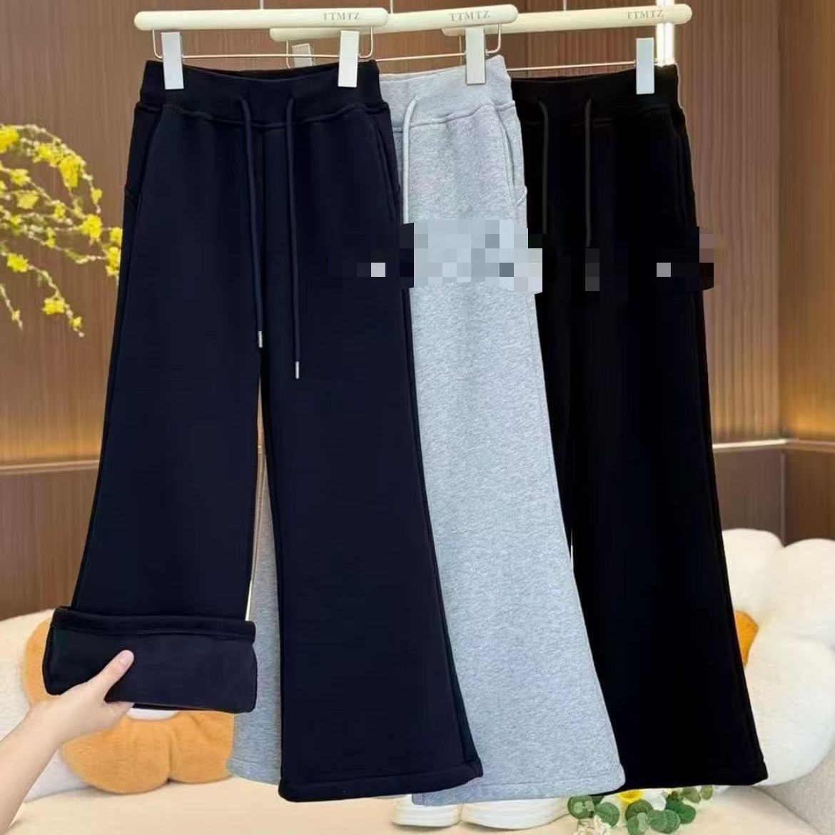 TT3917女童休闲喇叭裤儿童简约刺绣微喇裤显瘦显高百搭款加绒长裤