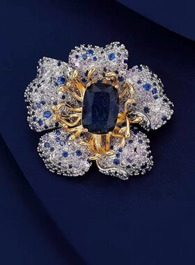 法式珠宝工艺莫吉托渐变蓝色花朵胸针胸花优雅知性西装外套别针批