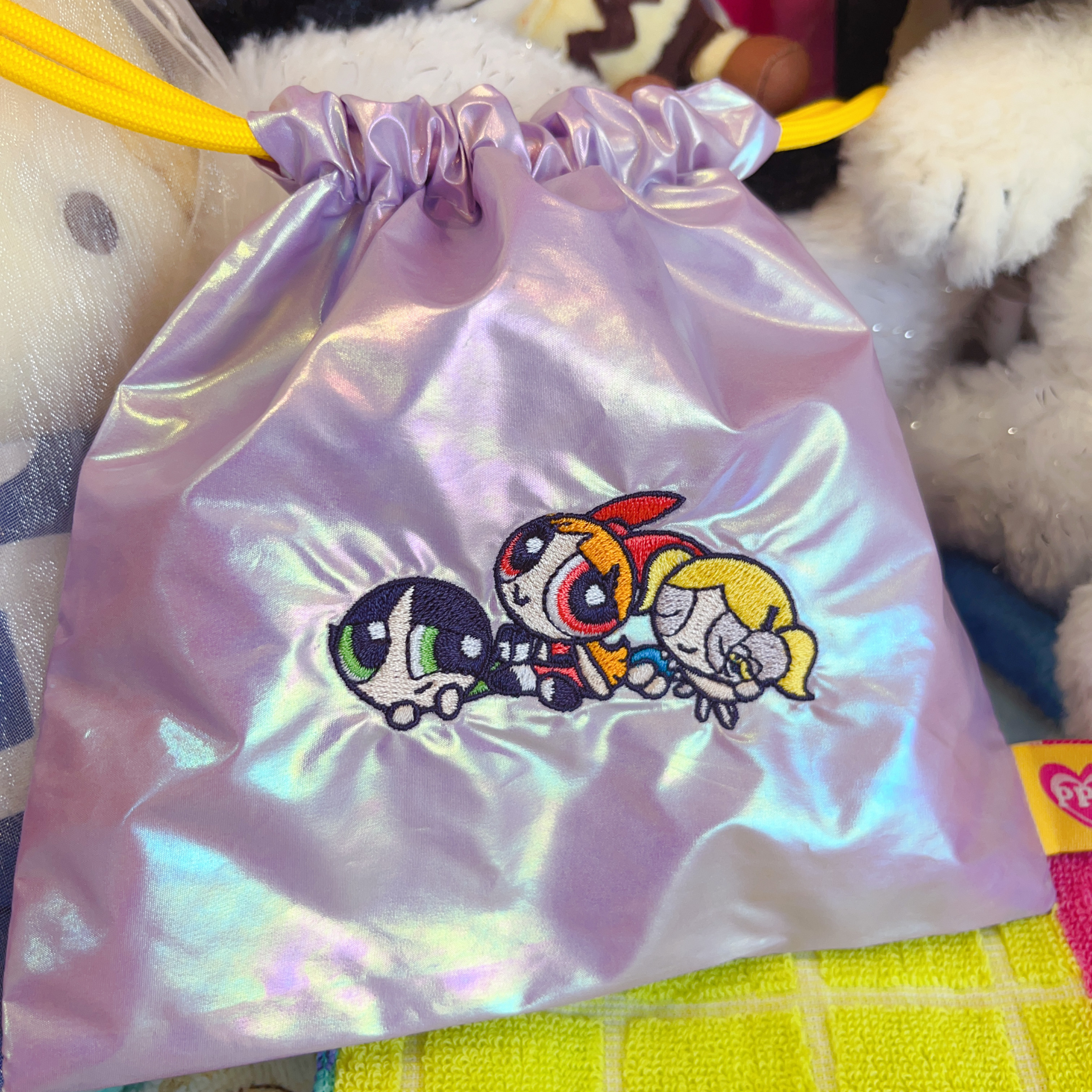 出口复古Y2K飞天小女警刺绣束口袋 渐变镭射少女心杂物袋收纳袋