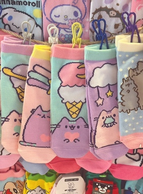 出口欧单新品可爱pusheen胖吉猫短筒袜女袜女士袜子涤棉