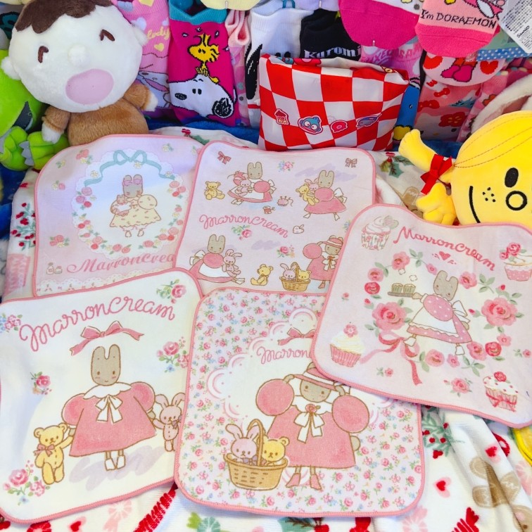 出口日本可爱方巾茉莉兔纯棉小毛巾手帕擦脸巾卡通可爱