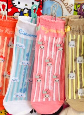 出口夏季水晶丝袜玉桂pc狗丑鱼美乐蒂库洛米短筒女袜薄款卡通袜