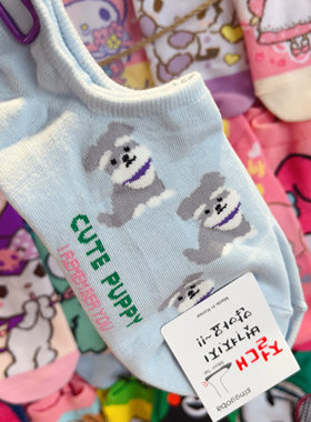 春夏新品可爱小狗雪纳瑞周边狗爪爪短筒袜女袜女士袜子中筒袜