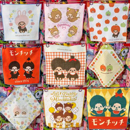 出口日本可爱方巾波点格纹蒙奇Q蝴蝶结方巾可爱纯棉面巾小手巾