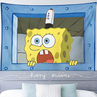 动漫海绵宝宝床头挂布可爱卡通背景布房间卧室拍照氛围感墙布治愈
