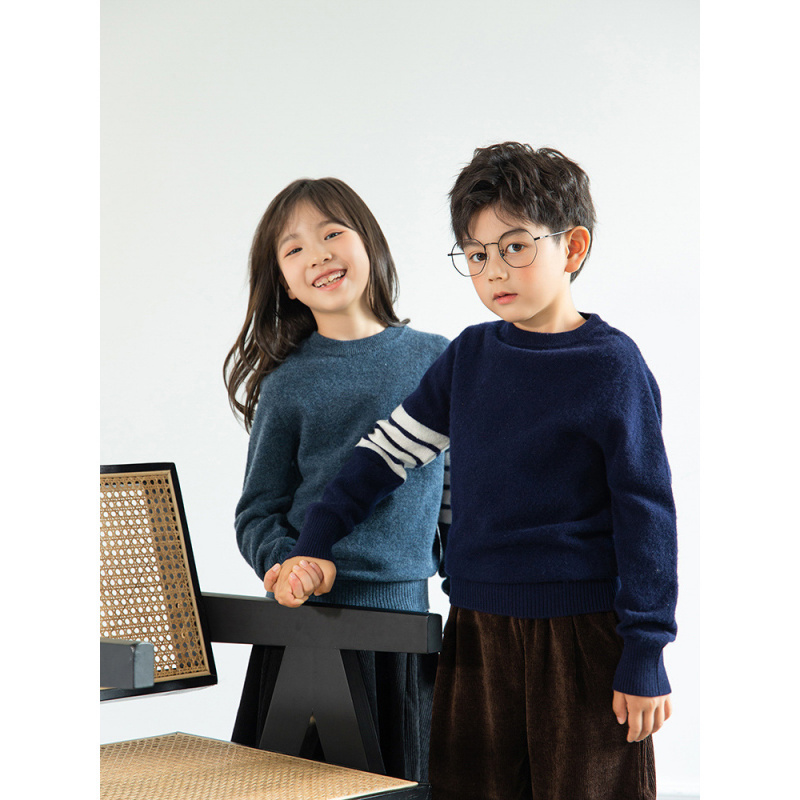 学院洋气全羊毛衫男女童圆领套头
