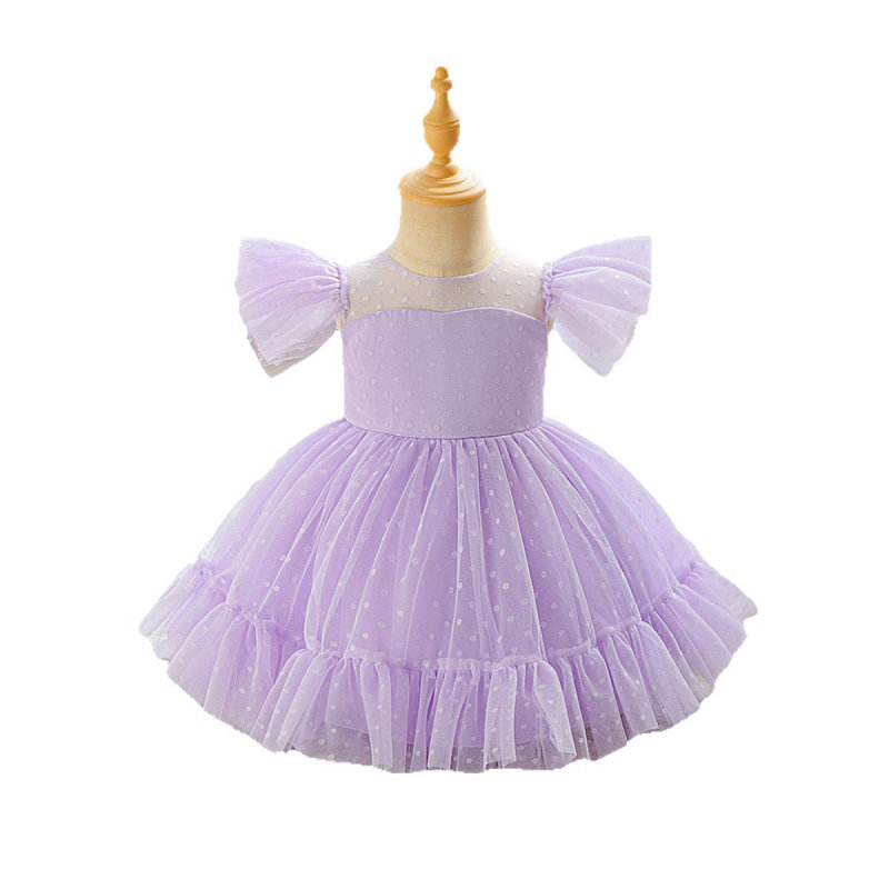 亚马逊新款婚纱网纱礼服女孩公主婚礼蓬蓬派对舞会蝴蝶结儿童礼服